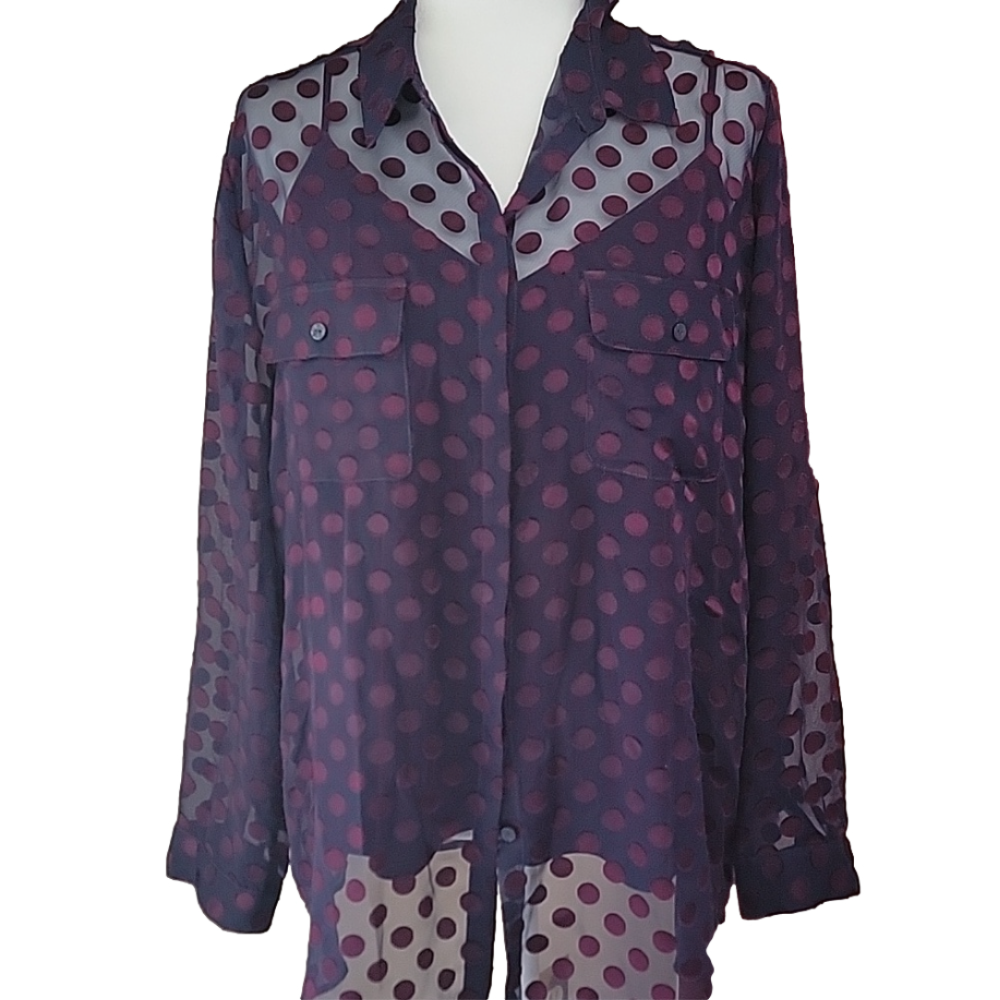 A New Day Oversized Navy W/Red Polka Dot Shirt & Sleeveless Cami Top Set Size L